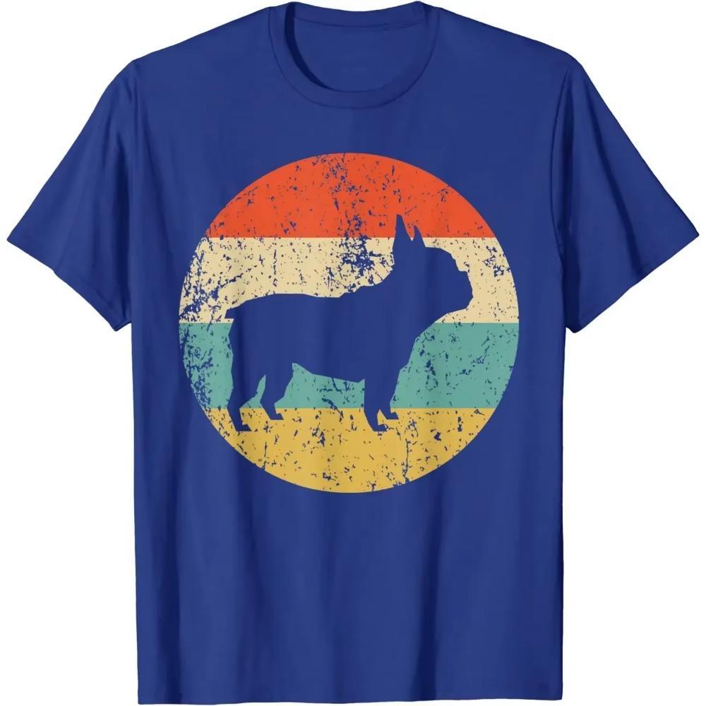 French Bulldog Shirt Retro French Bulldog Dog T-Shirt Men Clothing Graphic T Shirts Casual Cotton Daily Four Seasons Tees