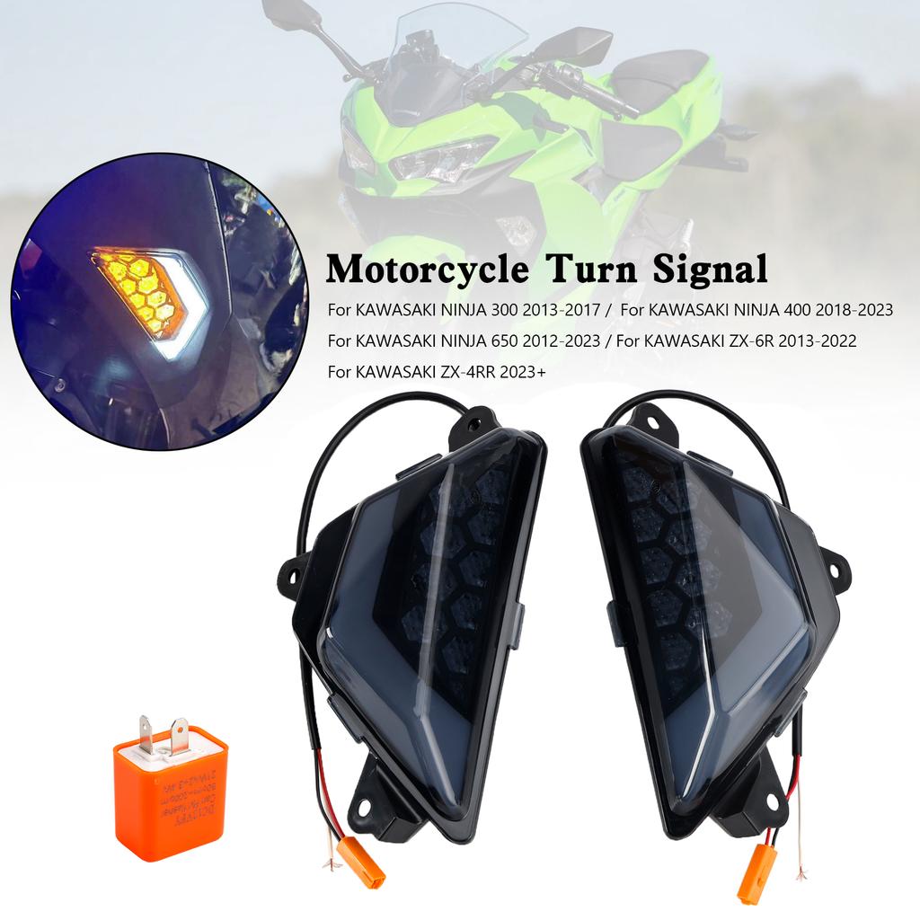 LED Front Turn Signal Light For Kawasaki NINJA 300 400 650 ZX-6R ZX-4RR 2013-2023 Black
