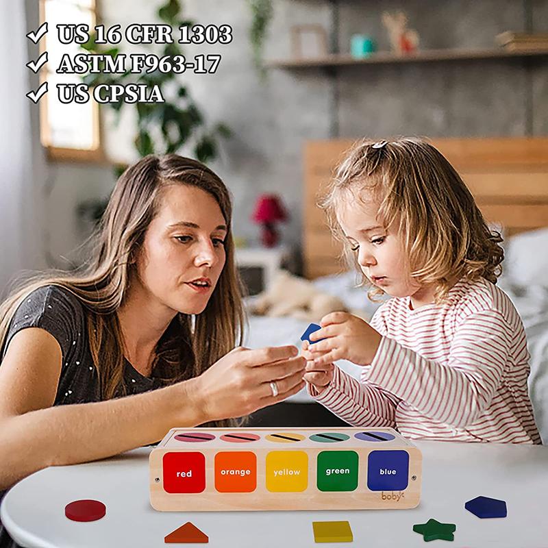 Montessori Wooden Toys for Kids Sensory Sorting Exercise Box Color & Shape Early Educational Block Puzzles Toddler Learning Toys