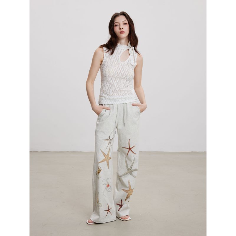 Thelight Lucky Starfish Series Relaxed Oxygen Casual Sweatpants Women M Flower Gray Trousers Dog Walking Wear