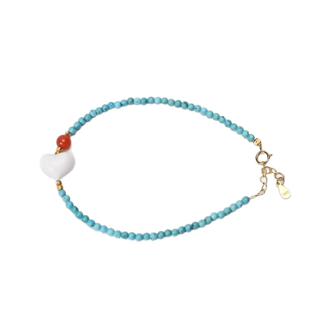 Natural Hubei Turquoise and Mammoth Ivory Heart Bracelet Turquoise Bracelet with Mammoth Ivory Heart (2mm)