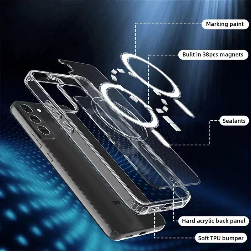 Transparent Minimalist Acrylic for Magsafe Case for Samsung Galaxy S26 Ultra Edge Magnetic Wireless Charging Shockproof Cover