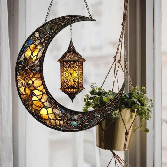 Moon Suncatcher Hanging Decoration Moon Star Lantern Stained Glass 2D