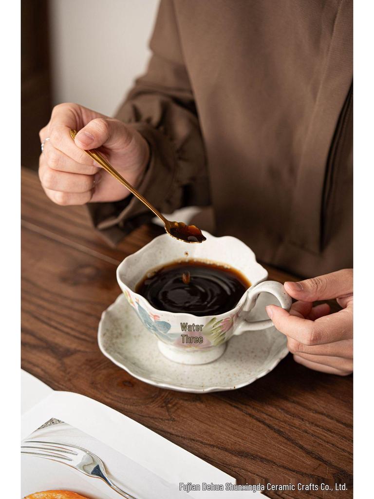 Exquisite Retro Floral Coffee Cup & Saucer Set for Office or Home