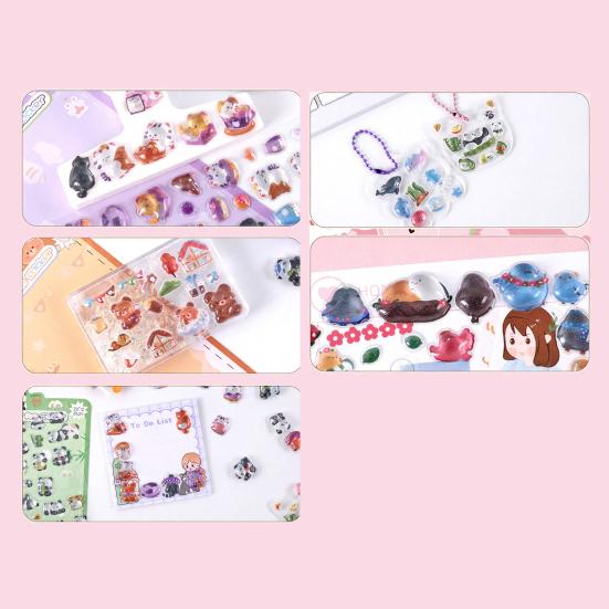 3D Panda Bunny Puffy Stickers Faux Crystal Gem Relief Stickers for Phone Decoration Cute Cartoon Stickers for Kids DIY Crafts