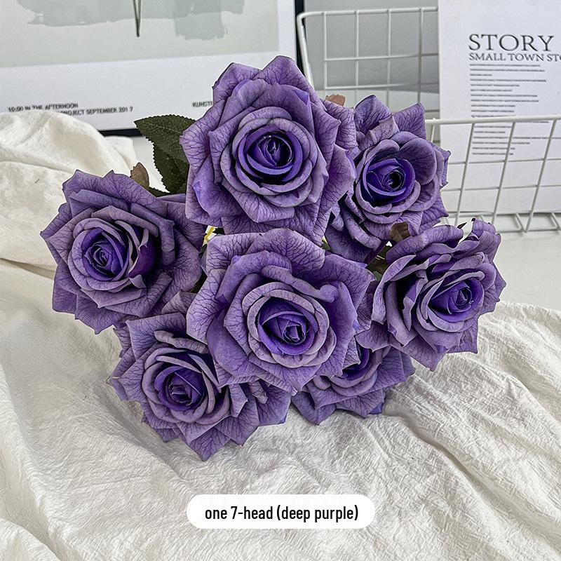7-Head Embossed Cappuccino Rose Bouquet: Artificial Wedding Car Decoration with High-End Feel