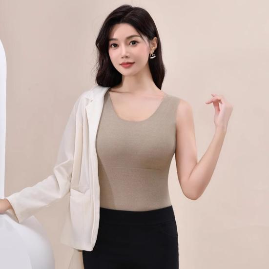 Women Fall Winter Thermal Vest Thickened Plush Sleeveless V Neck Seamless Slim Fit Pullover Soft Elastic Bottoming Underwear Tank Top Underwear