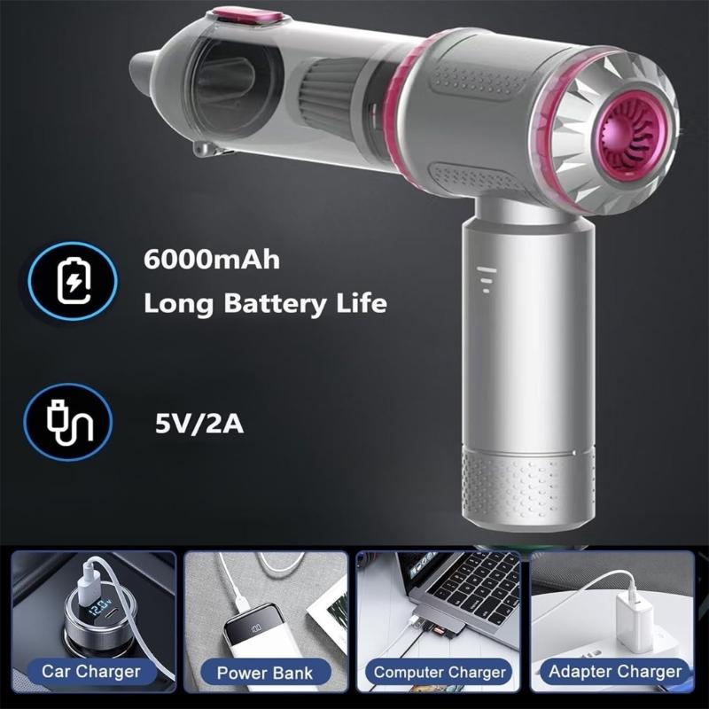 Quiet Handheld Auto Vacuum 6000mAh Battery 35 Minutes Runtime 8 Multiple Surfaces Attachments for Home Camping Cleaning