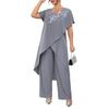 European and American cross-border plus-size women's 2026 summer fashion print irregular mid-length top wide-leg pants two-piece set