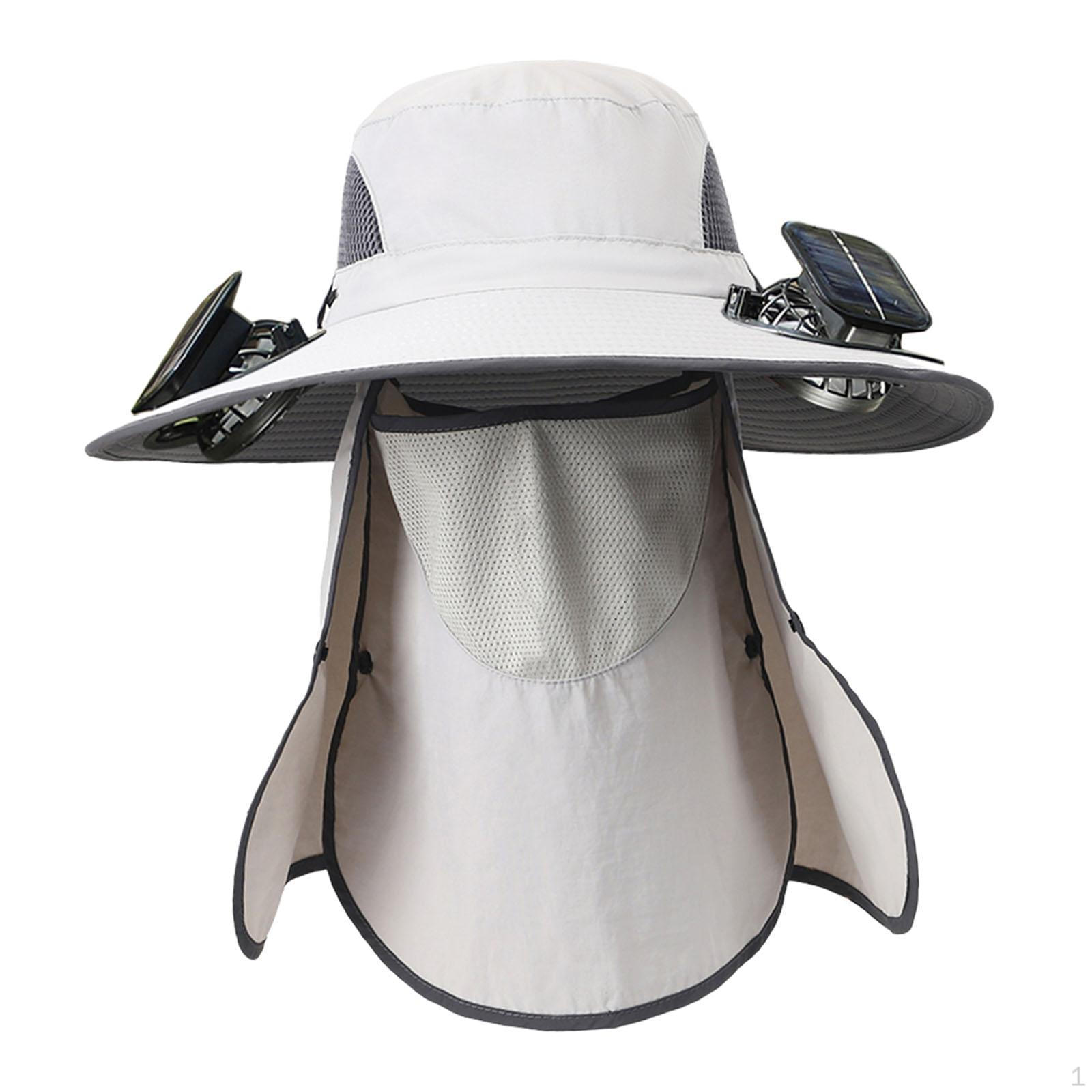 

Мужская шляпа от солнца с вентилятором на солнечной батарее, защитой лица и шейным клапаном для улицы светло-серый