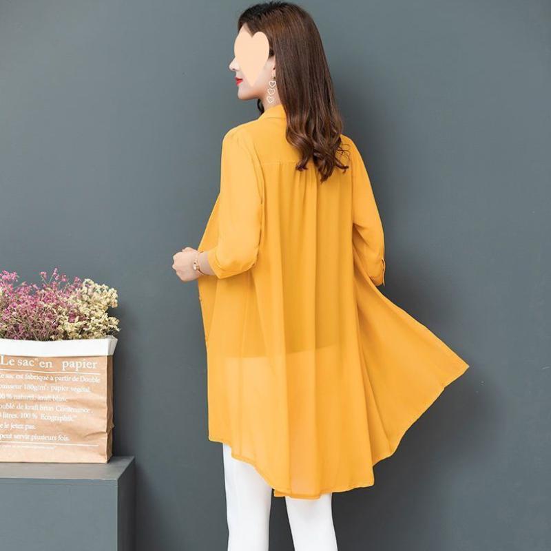 Spring Chiffon Shirt Women's Summer Plus Size Women's Blouse Drying Clothes Mid-length