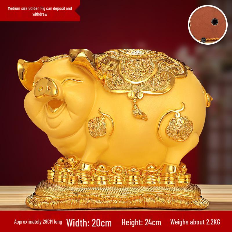 Gold Pig Coin Bank - Wealth-Attracting Figurine Gift for Children & Adults, Creative Birthday Present for Those Born in the Year of the Pig