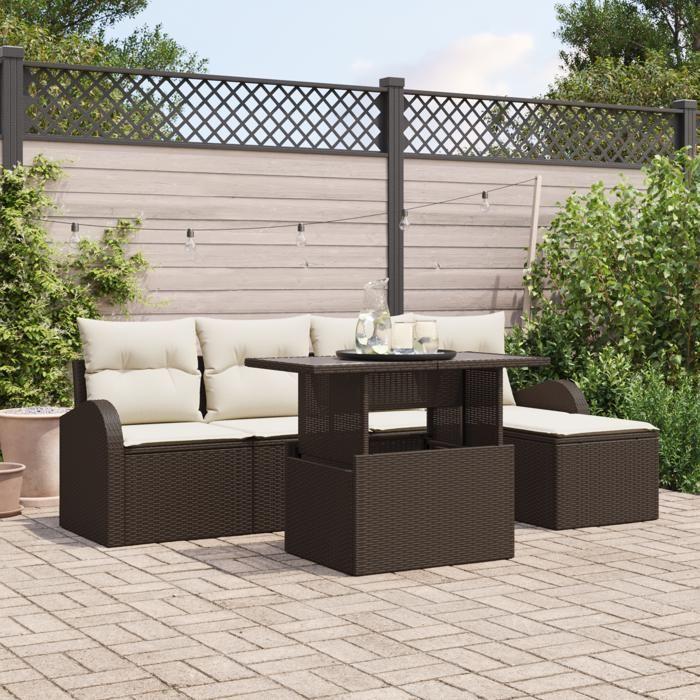 VidaXL Ensemble de canapé de jardin 6 pièces avec coussins Marron Poly Rotin 3348624