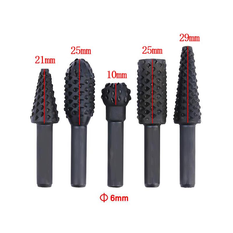 5 Stück/Set Bohrer-Set Holzschnitzwerkzeuge Schaft Rotierende Handwerksfeilen Raspeln Fräser Holzbohrer Schleifkraft Holzbearbeitung Handwerkzeug