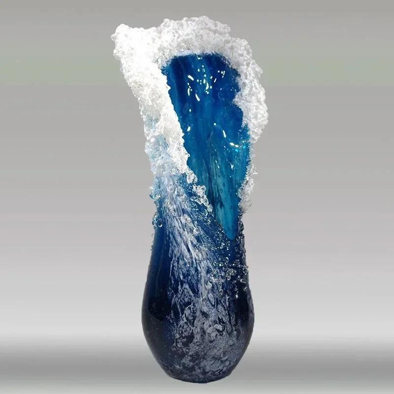 

Ocean Wave Small Flower Vase Resin Crafts Ocean Wave Vase Decoration Ocean Series Blue Home Decoration