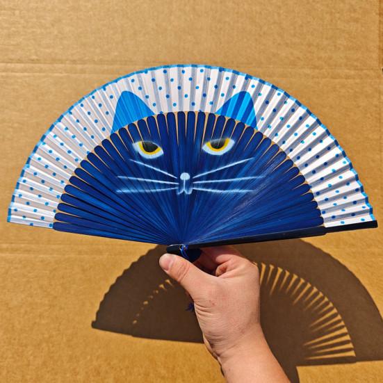 Cartoon Cat Folding Fan Japanese Style Wooden Hand Held Fan Portable Summer Fan Decoration Dance Performance Props Party Accessories