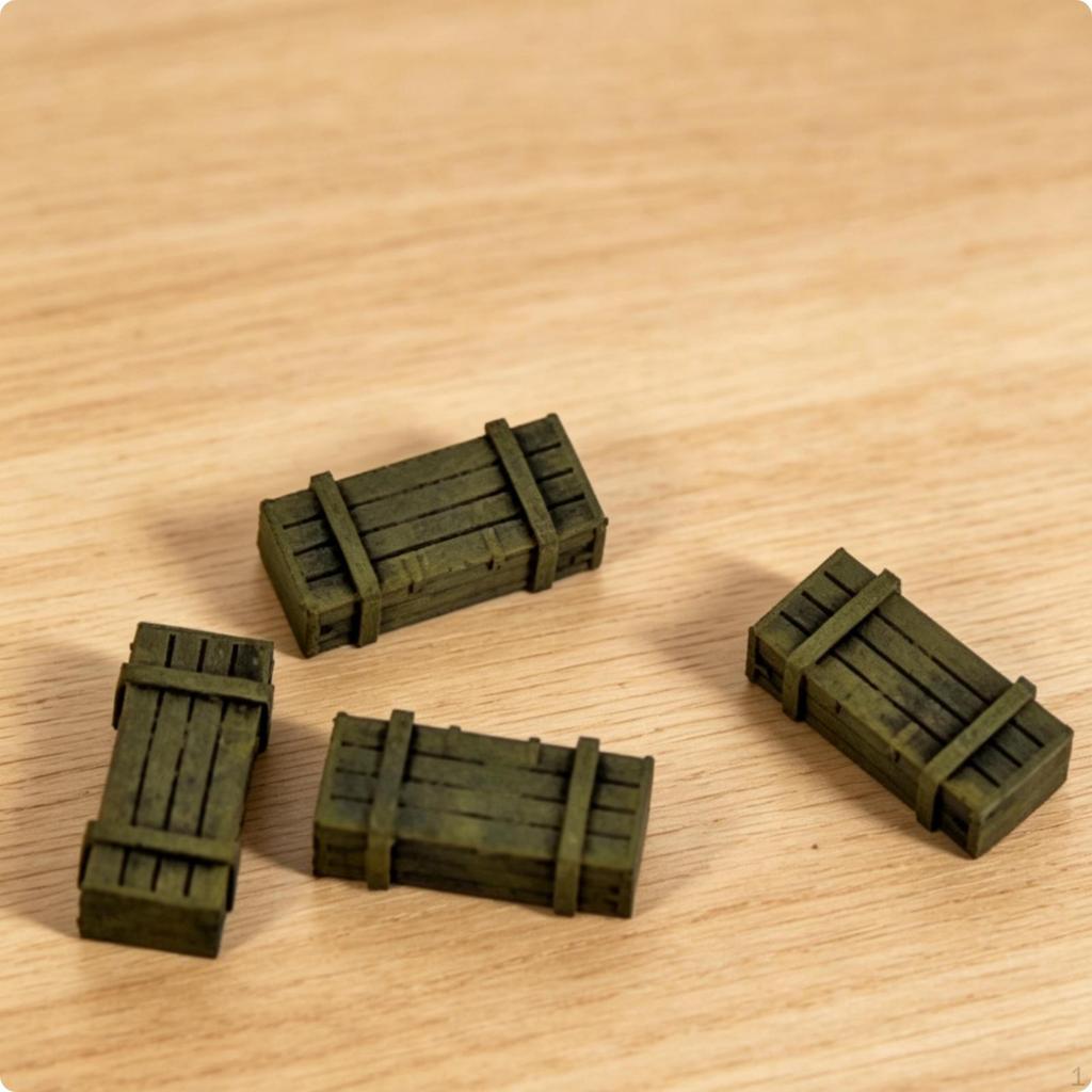 4 Pieces 1:72 Scale Crate PrePainted Mini Wooden 3D Printed Diorama Prop for Model Builders