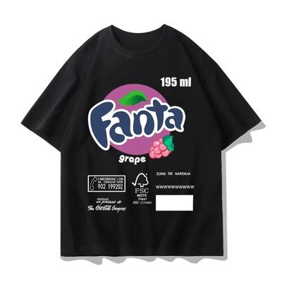 2026 Summer Cotton Breathable Streetwear T-shirt Fanta Printed T-shirt Unisex Stylish Short-sleeved Round-neck Shirt