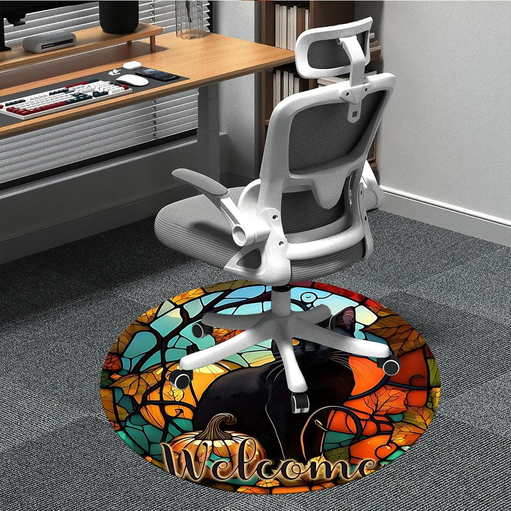 

1pc Pumpkin Cat Office Round Area Rug, Under Office Chairs Bedroom Living Room Home Decor, Room Deco, Available in Various Sizes 80cm