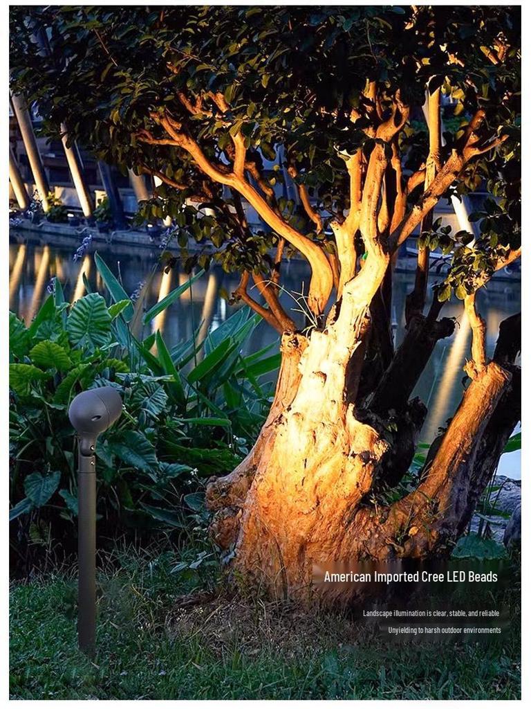 Waterproof LED Outdoor Tree Spotlights for Garden, Courtyard, and Villa with Lawn Ground Spike Installation.