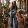 Overalls Sommer Damen Hosen Denim-Imitat Gerade geschnittene Hosen Vielseitige Lockere Gerade geschnittene Hosen 1D Digitaldruck