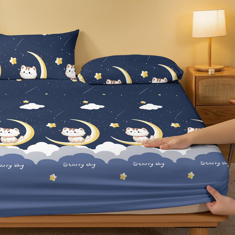 1 Cartoon Niedliches Tier Katze Bedrucktes Mattes Spannbettlaken, Schlafzimmer Bedruckte Bettdecke, Bettwäsche (Ohne Kissenbezüge)