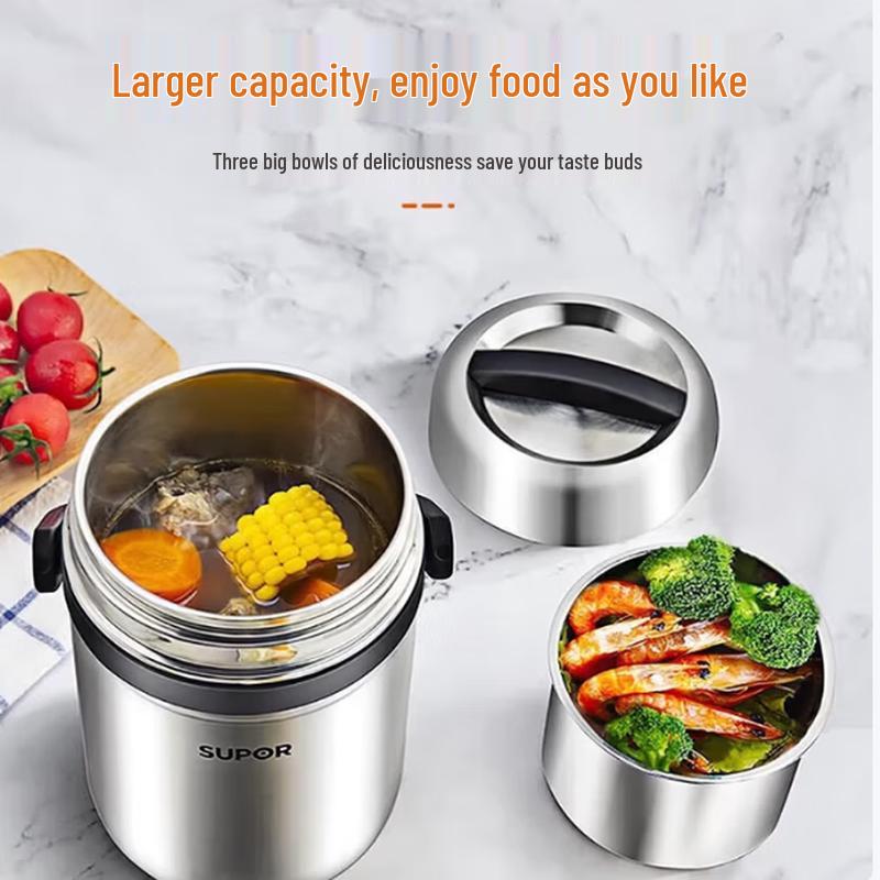 SUPOR 2.5L 3-Layer Insulated Stainless Steel Bento Box