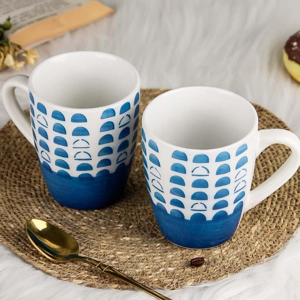 Sky Blue Dome Ceramic Coffee Mug Set of 2, 350 ML Microwave and Dishwasher Safe Tea/Milk Mug for Gift, Ideal for Home