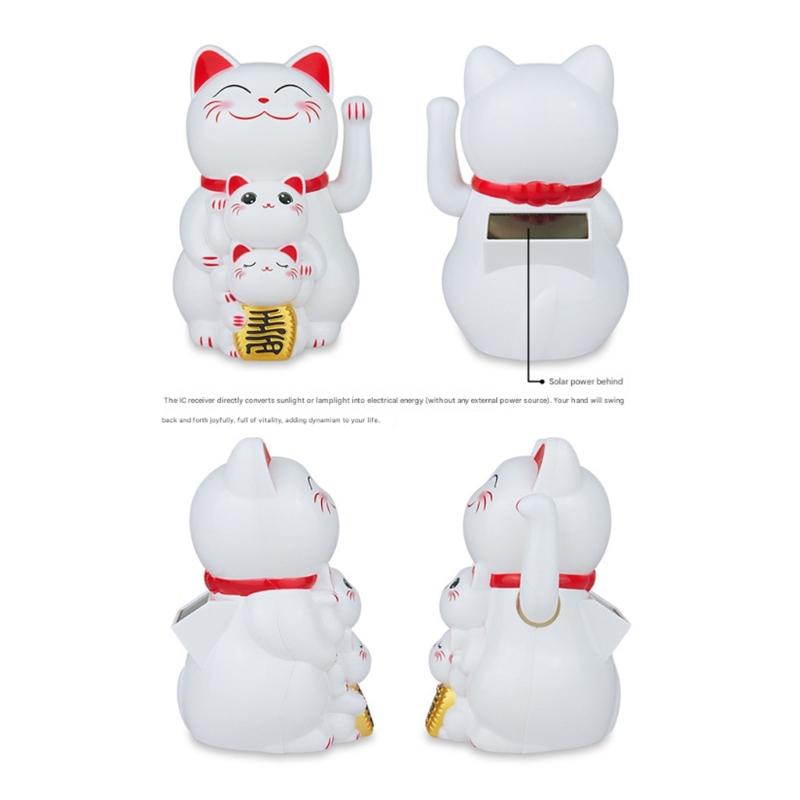 Lucky Cats Waving Arm Set,Solars Fortune Cats Statue Decoration Fengshui Ornament for Car Home,Office Restaurants Decors