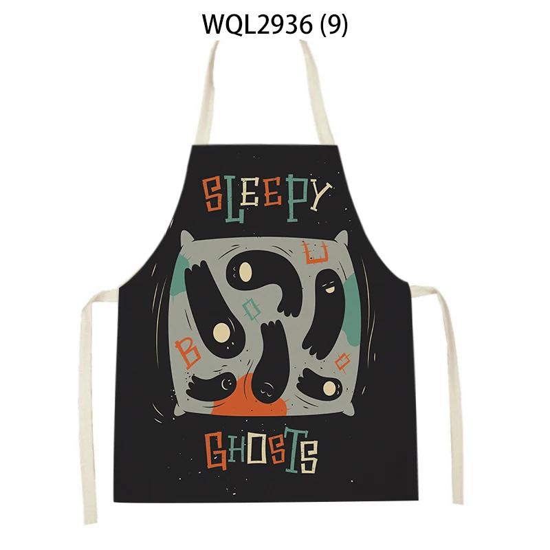 Halloween Style Household Cleaning Pinafore Cartoon Pumpkin Witch Ghost Printing Home Cooking Aprons Home Baking Waist Bib