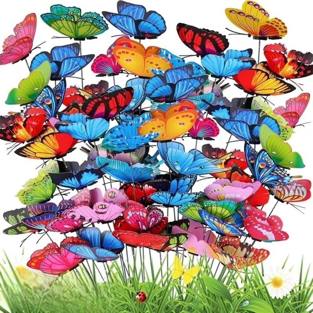 10pcs Sweet Butterfly Decor Ornaments Artificial Butterfly Butterfly Stakes Outdoor Garden