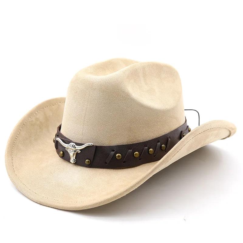 Ox Head Suede Western Cowboy Hats Man Cowgirl Top Hats for Party Vintage Garden Hat Cowboy Accessories Woman Cosplay Hat