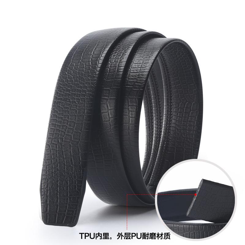 Do Not Take The Lead Belt Men'S Scratch-Resistant Automatic Buckle Medium Green Crocodile Pattern Cowhide Belt Body Damp Headless Belt