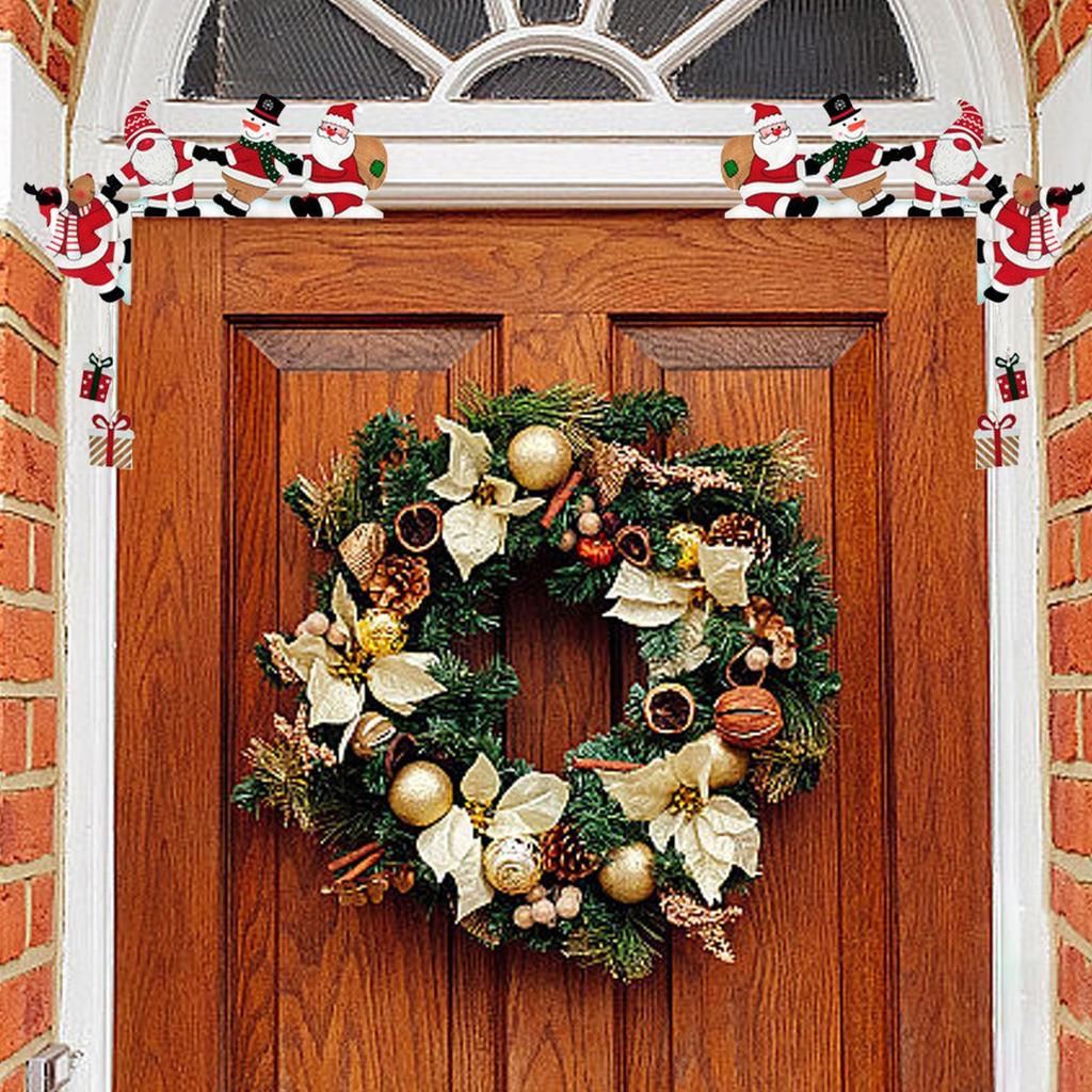 Christmas Door Corner Frame Decorative Holiday Door Frame Sign Santa Snowman Elk Wall Retro Door Frame Decoration Wooden