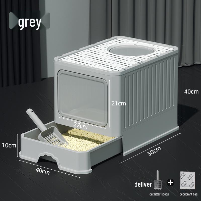 Fully Enclosed Oversized Drawer-Type Folding Cat Litter Box with Top-Entry