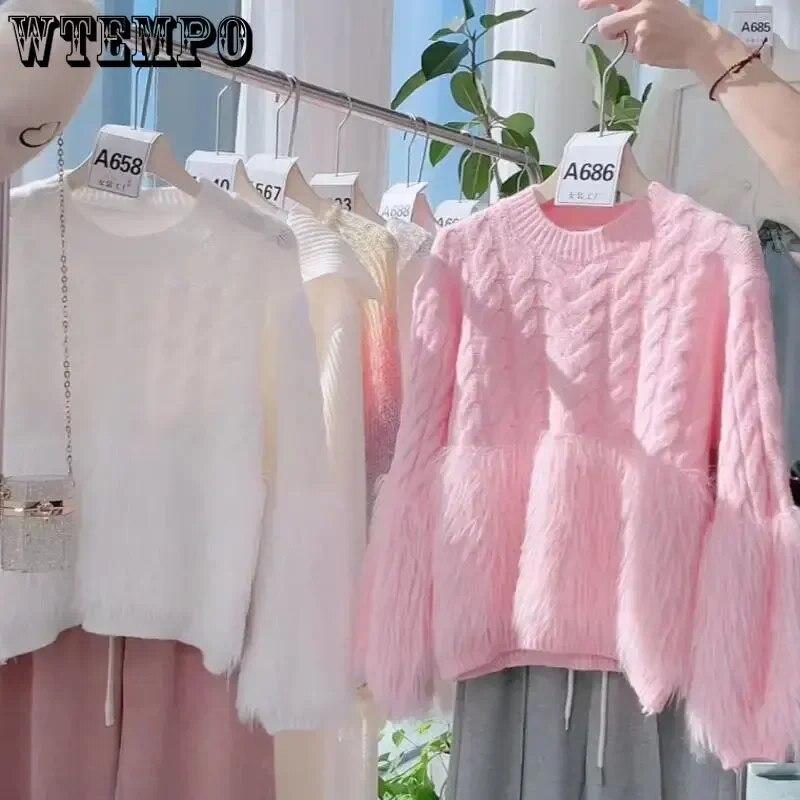 Pink Tassel Women's Sweater Short Sweet Knit Fried Dough Twist Pullover Loose Pull Jumper Thicken Keep Warm Long Sleeve Top Autumn Winter