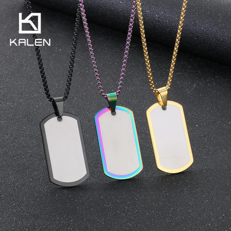 Creative Dazzle Color Square Tag Necklace for Men Hip Hop Polished ID Accessory Stainless Steel Trend Jewelry 60cm Length