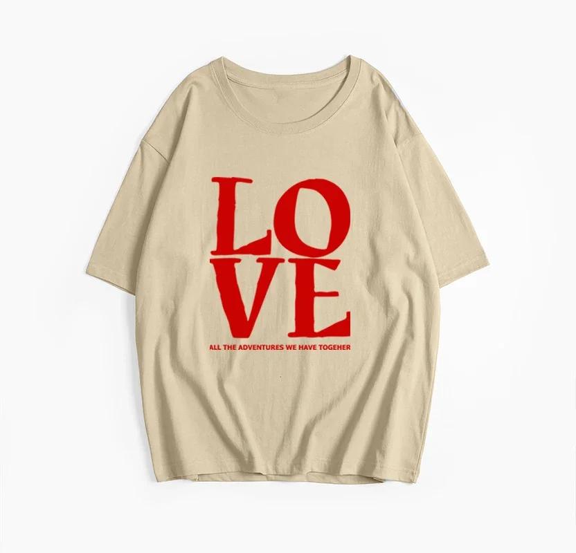 

Hirsonsan Letter Love printed T-shirt for women s summer soft short sleeved women s plus size Higt Street Gothic top 3XL