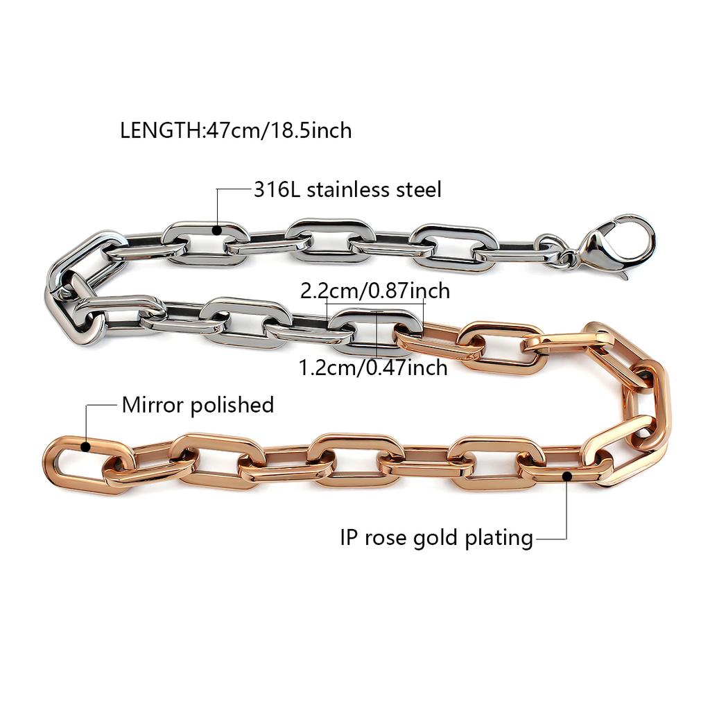 Rose Gold Silver Plated Stainless Steel Thick Chunky Chain Necklace U Shape Link Paperclip Style Trendy Fashion Accessory