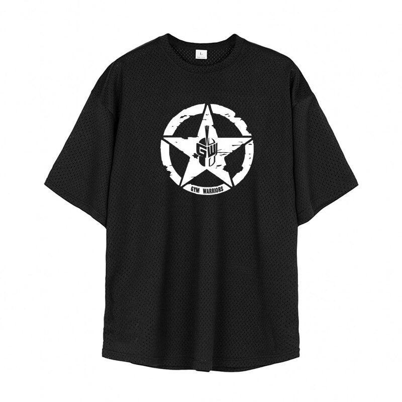 Muscleguys Männer Bodybuilding Sport Kurzarm Sommer Training Fitness Mesh Tops Gedruckt Dünne Jugend Freizeit Grafik T Shirts