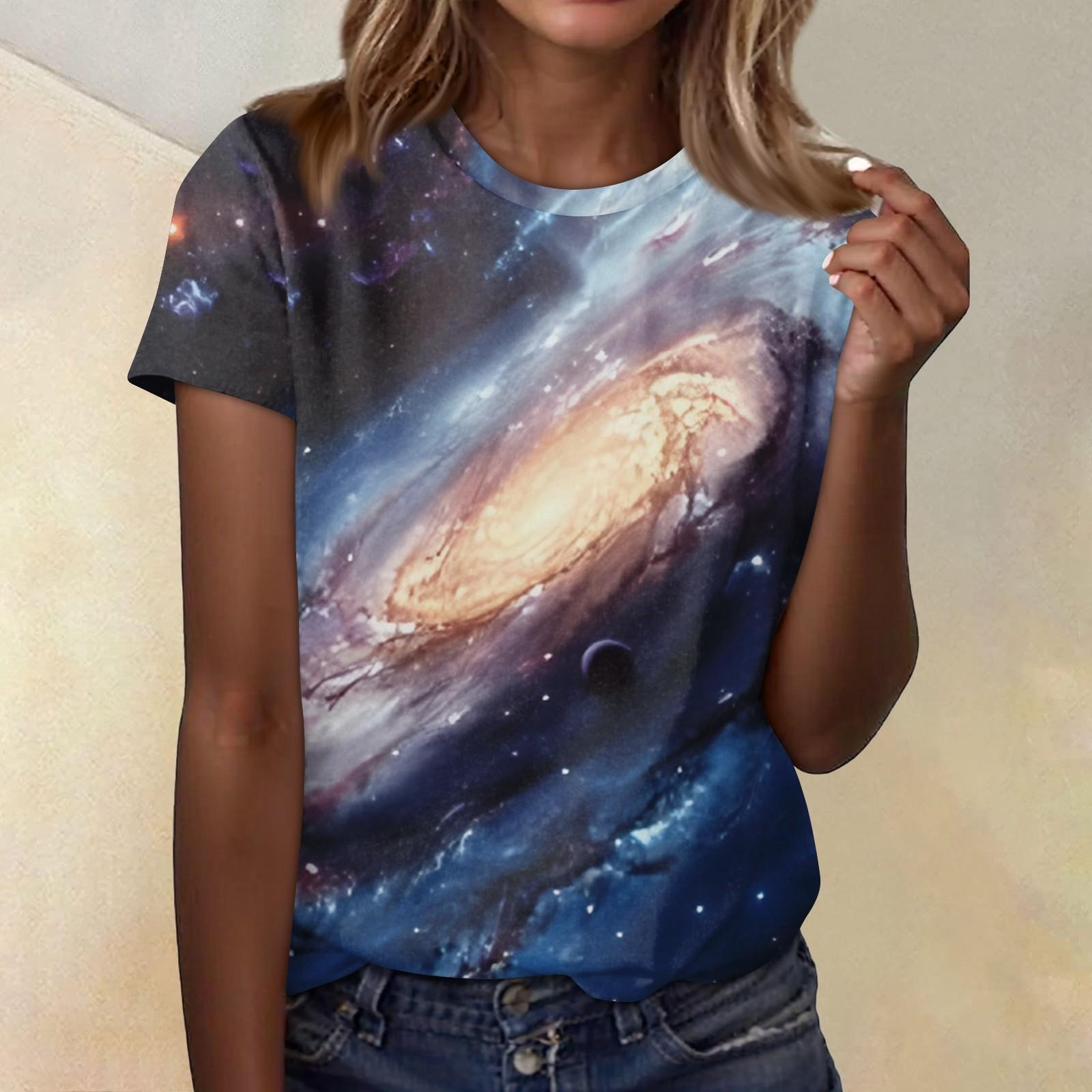 

Женская повседневная свободная футболка с принтом, круглый вырез, пуловер, короткий рукав, топ L