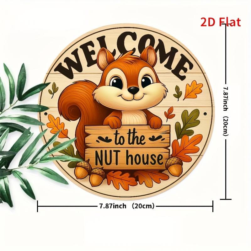 HD Tin Sign Welcome To The Nut House Squirrel Round Vintage Metal Wall Art Retro Fall Decor