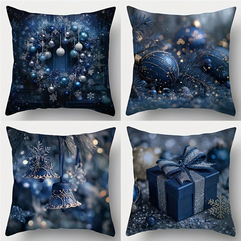 

Set of 4 Blue 2D Printed Pillowcases for Holiday & Home Decor (Insert Not Included) 35x35cm 4pcs