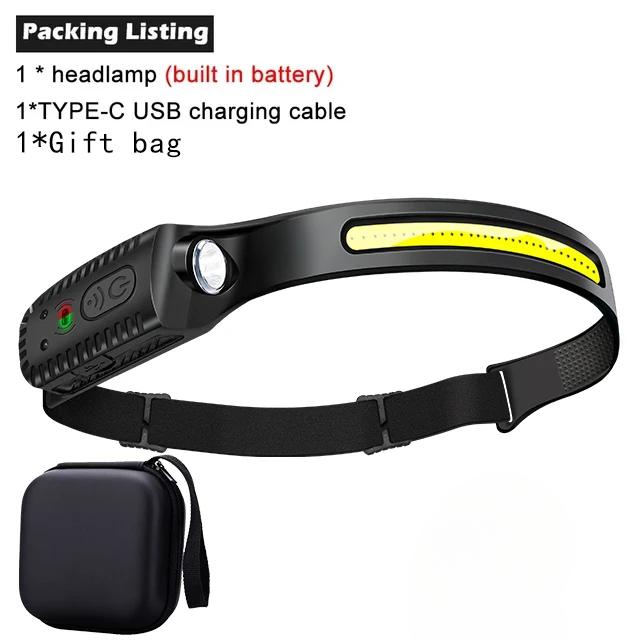 USB Rechargeable LED Sensor Headlamp Built-in Battery Head Flashlight Headlight Led Head Torch Camping Fishing Search Light