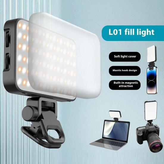 LED Fill Light with Adjustable Bracket Super Bright Compact Portable Rechargeable Clip Fill Light Selfie Light with Soft Diffuser
