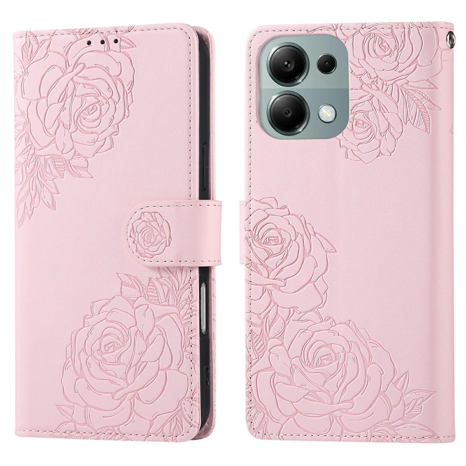 

For Xiaomi Redmi Note 13 Pro 4G/Poco M6 Pro 4G Case Rose Flower PU Leather Wallet Phone Cover with 3 Card Slots Rose Gold
