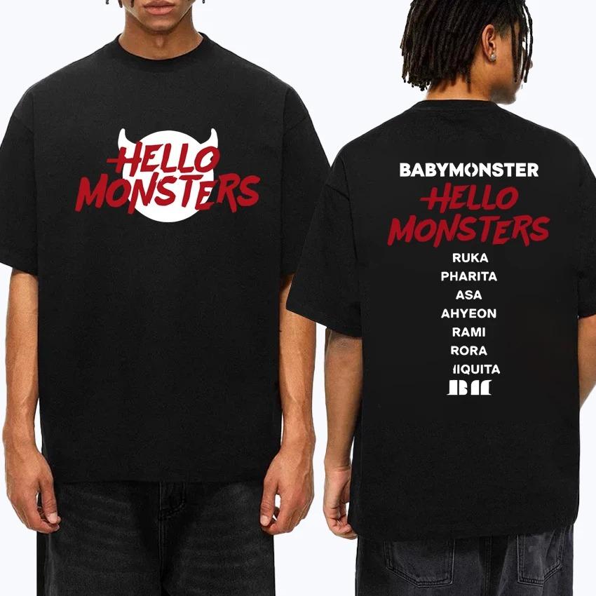 Popolari Magliette Babymonster Hello Monsters World Tour 2026 Nuove Unisex Vintage Abbigliamento in Cotone Uomo Donna Maglietta a Maniche Corte