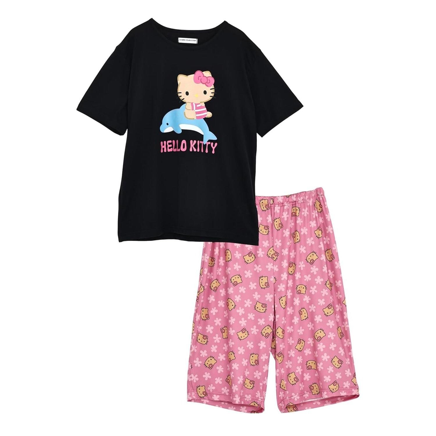 Kaitakufamily Sanrio Characters Kuromi Hello Kitty Cinnamoroll Ladies Roomwear Pajamas Short Sleeve Half Pants Sun Protection Summer