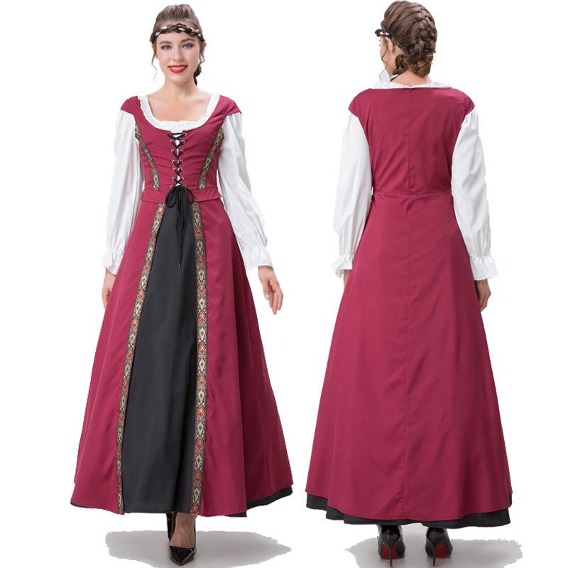 Halloween Medieval Renaissance square neck cinched waist dress vintage court aristocratic queen performance costume