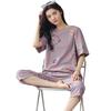 2024 Women's Summer Short-Sleeve Cropped Pajama Set - Casual, Large Size, Two-Piece